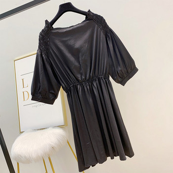 Rochie de dama cu maneci 3/4 si elastic in alb si negru