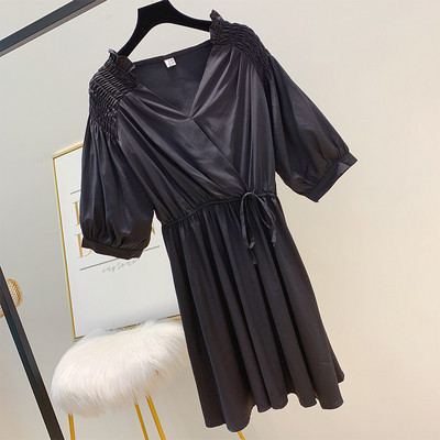 Rochie de dama cu maneci 3/4 si elastic in alb si negru