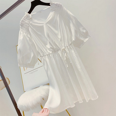 Rochie de dama cu maneci 3/4 si elastic in alb si negru