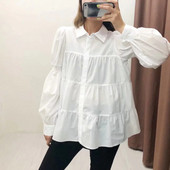 Cămașă de damă modernă model larg cu mâneci lungi în culoarea alb