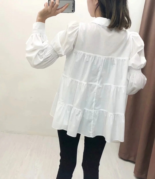 Cămașă de damă modernă model larg cu mâneci lungi în culoarea alb