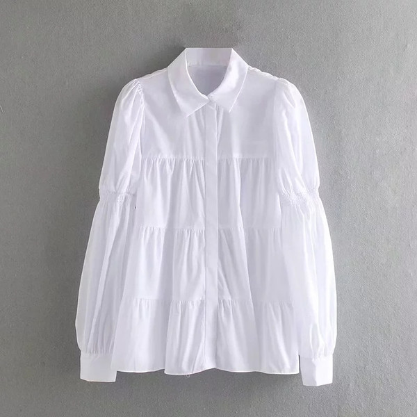 Cămașă de damă modernă model larg cu mâneci lungi în culoarea alb