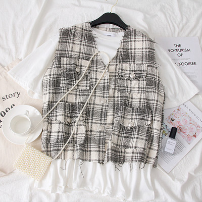 Bluza casual dama + vesta in carouri cu buzunare