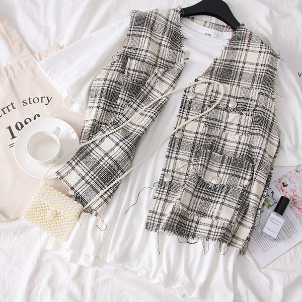 Bluza casual dama + vesta in carouri cu buzunare