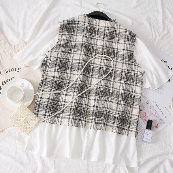 Bluza casual dama + vesta in carouri cu buzunare