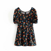 Rochie casual de dama cu maneci scurte si model colorat in negru