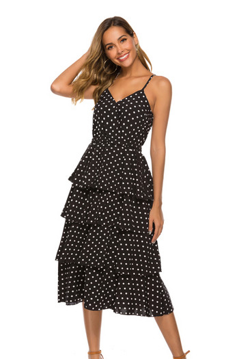 Rochie de dama cu buline cu decolteu in V si bretele subtiri