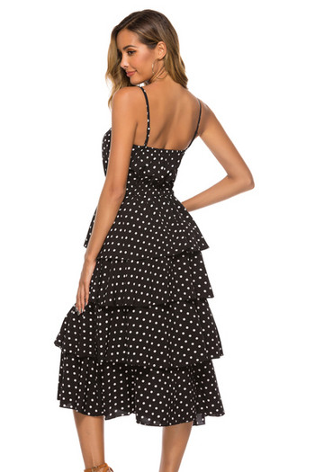 Rochie de dama cu buline cu decolteu in V si bretele subtiri