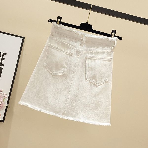 Fusta casual de dama din denim alb si negru cu talie inalta