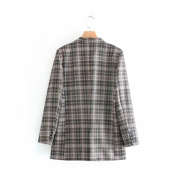 Geaca dama in carouri cu buzunare si inchidere dubla