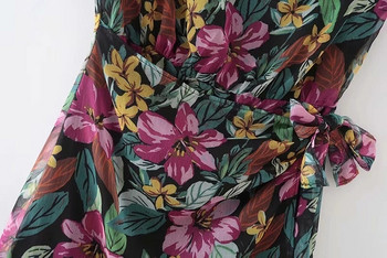 Rochie moderna de dama cu o maneca si motive florale