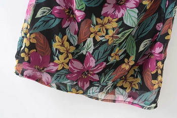 Rochie moderna de dama cu o maneca si motive florale