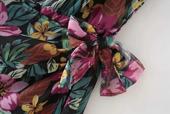 Rochie moderna de dama cu o maneca si motive florale