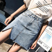 Fusta de dama moderna din denim cu talie inalta si fermoar lateral