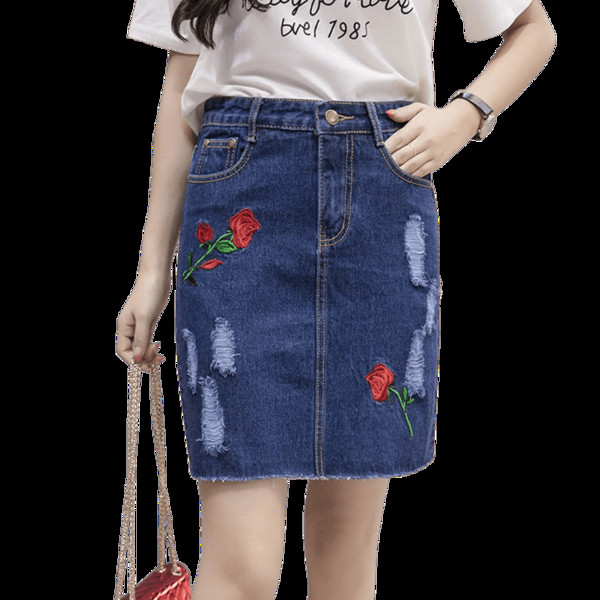 Fusta de dama din denim de actualitate in doua culori cu broderie