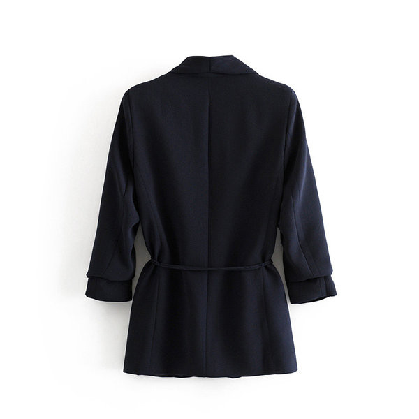 Jachetă elegantă de damă, cu legături în talie, în negru