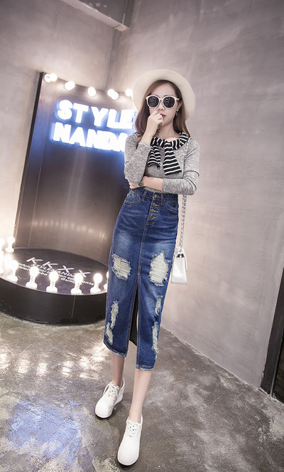 Fusta de dama lunga din denim casual in doua culori