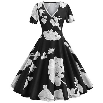 Model elegant de rochie de dama cu maneci scurte si model floral