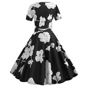 Model elegant de rochie de dama cu maneci scurte si model floral