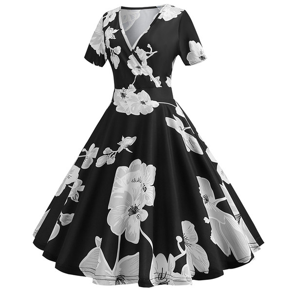 Model elegant de rochie de dama cu maneci scurte si model floral