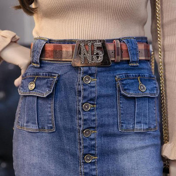 Fusta de dama lunga din denim casual cu nasturi