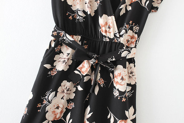 Γυναικεία ολόσωμη φόρμα  V  λεμουδιά και  λουλούδια πριντ