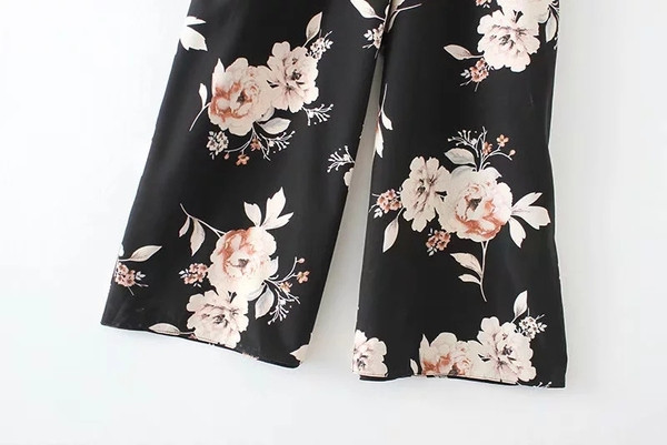 Γυναικεία ολόσωμη φόρμα  V  λεμουδιά και  λουλούδια πριντ