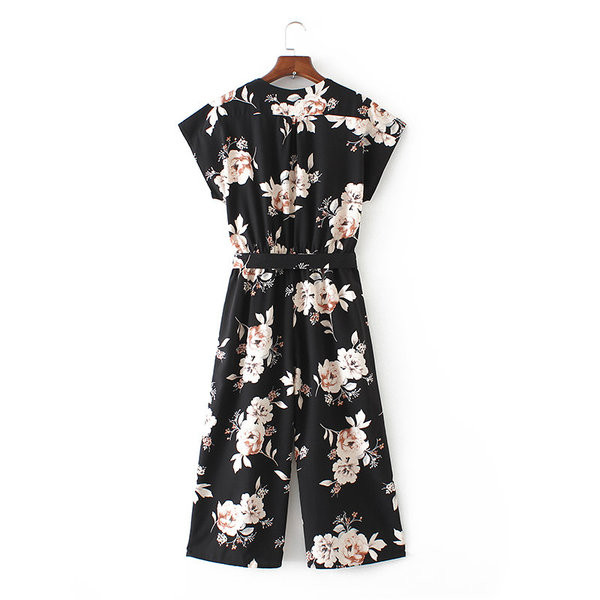 Γυναικεία ολόσωμη φόρμα  V  λεμουδιά και  λουλούδια πριντ