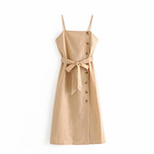 Модерна дамска рокля с тънки презрамки и копчета в три цвята