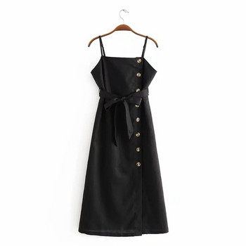 Модерна дамска рокля с тънки презрамки и копчета в три цвята