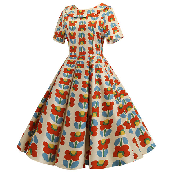 Model colorat de rochie de dama cu maneci scurte