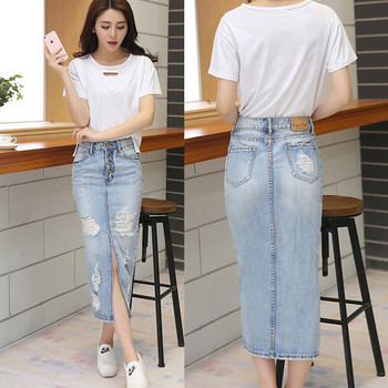 Fusta de dama moderna din denim de culoare albastru deschis