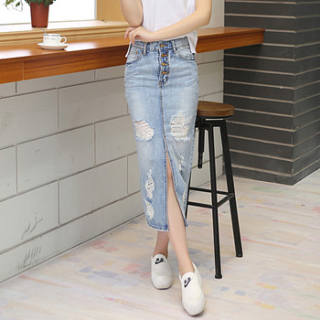 Fusta de dama moderna din denim de culoare albastru deschis