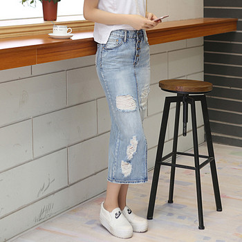 Fusta de dama moderna din denim de culoare albastru deschis