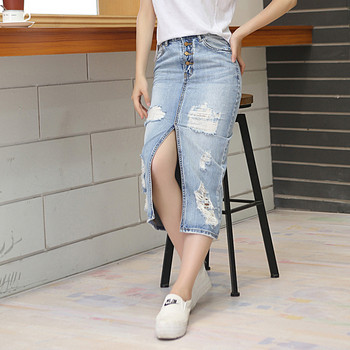 Fusta de dama moderna din denim de culoare albastru deschis