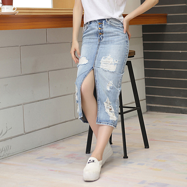 Fusta de dama moderna din denim de culoare albastru deschis