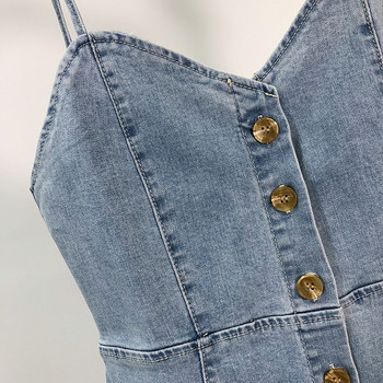 Fusta de dama din denim cu bretele subtiri si nasturi