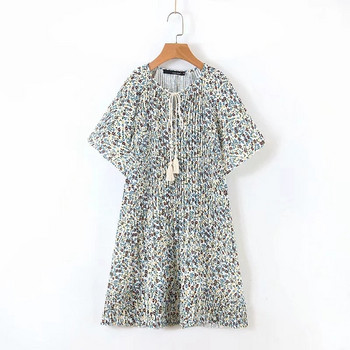 Ежедневна дамска рокля с къс ръкав и връзки в два цвята