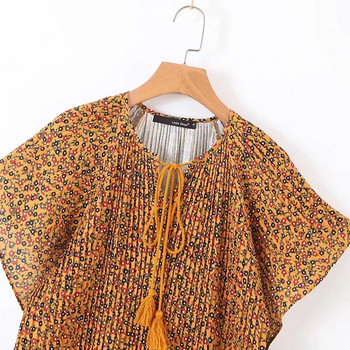 Ежедневна дамска рокля с къс ръкав и връзки в два цвята