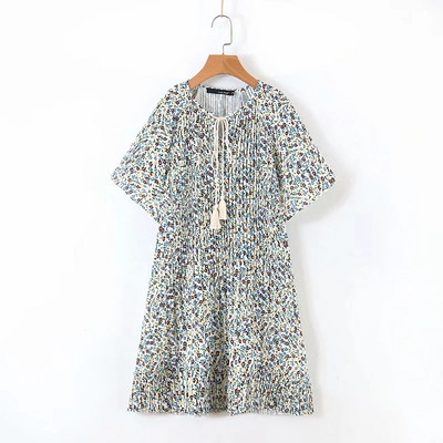 Ежедневна дамска рокля с къс ръкав и връзки в два цвята