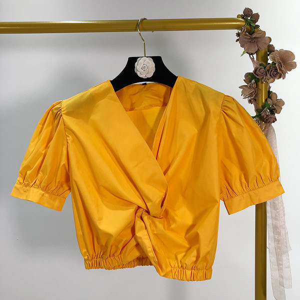 Bluza scurta de dama cu maneca scurta si talie elastica in doua culori