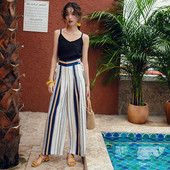 Pantaloni largi de dama actuali cu talie inalta si cravate