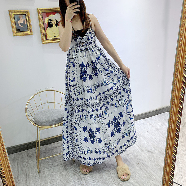 Rochie lungă casual de damă, cu bretele subțiri și model