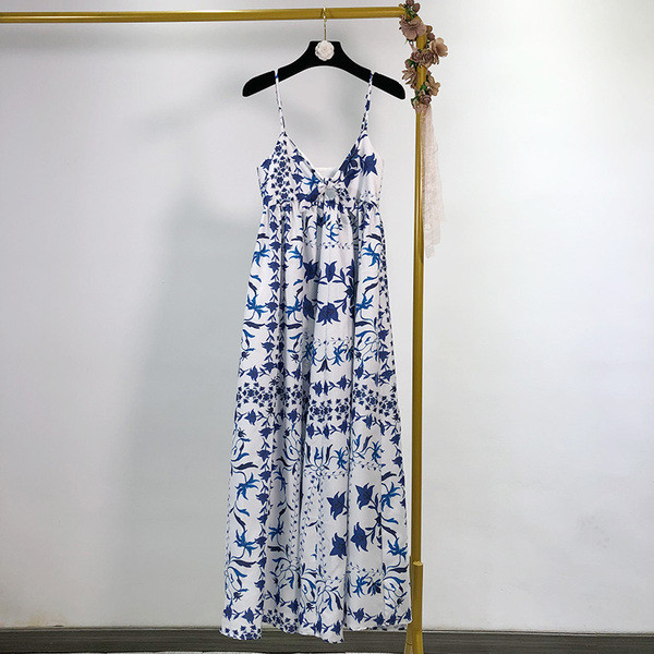 Rochie lungă casual de damă, cu bretele subțiri și model