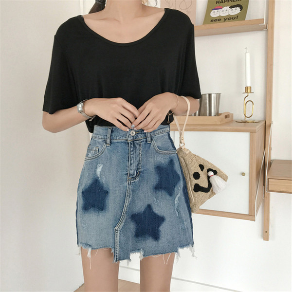 Fusta de dama scurta din denim actuala cu talie inalta