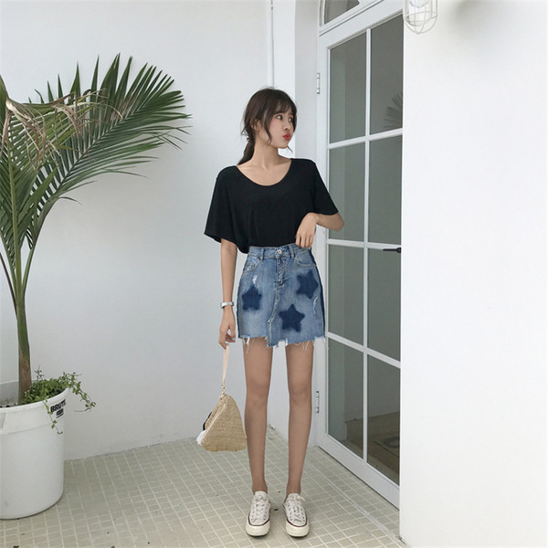 Fusta de dama scurta din denim actuala cu talie inalta