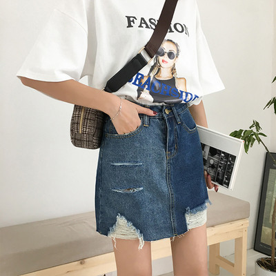 Fusta scurta de dama casual din denim cu motive rupte