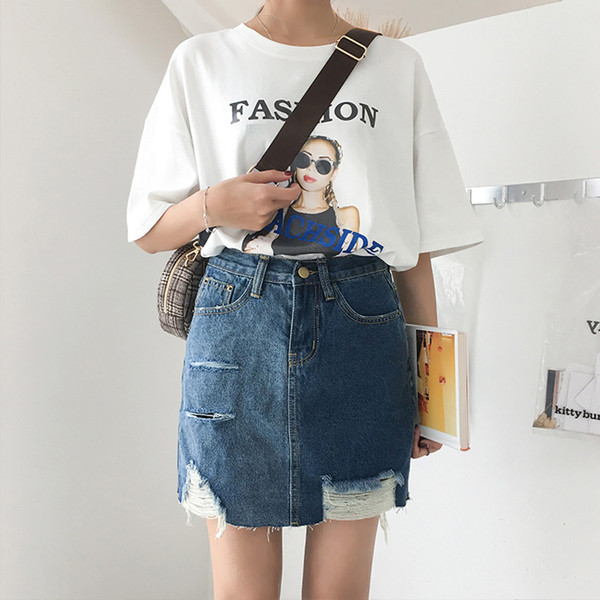 Fusta scurta de dama casual din denim cu motive rupte