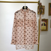 Дамска шифонена риза  с дълъг ръкав в розов цвят с точки