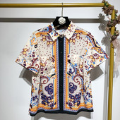 Cămașă de damă cu mâneci scurte și buzunare cu model cu model